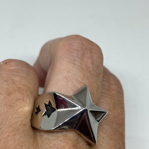 Vintage Stainless Steel Star Mens Ring