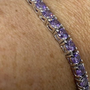 Vintage Purple Amethyst Tennis Bracelet in 925 Sterling Silver