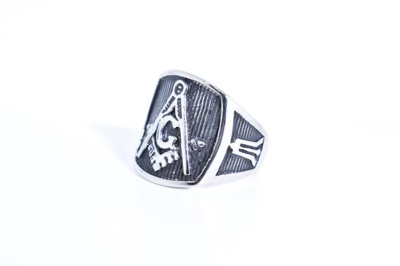 Vintage Gothic Stainless Steel Free Mason G Mens … - image 2