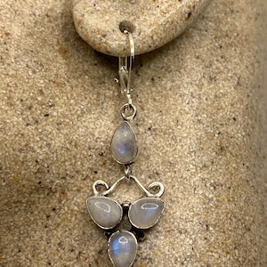 Vintage Rainbow Moonstone Silver Dangle Earrings image 1