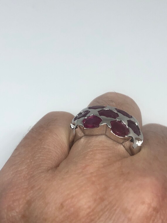 Vintage Pink Ruby 925 Sterling Silver Band Ring - image 9