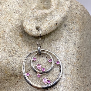 Vintage Handmade Sterling Silver White Sapphire Pink Tourmaline Gemstone Chandelier Earrings