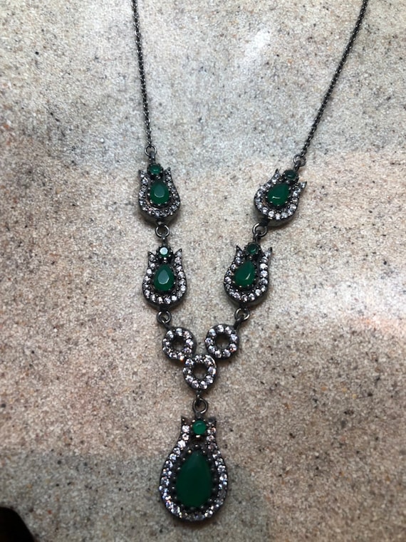 Genuine Green Quartz and Crystal Sterling Silver … - image 1