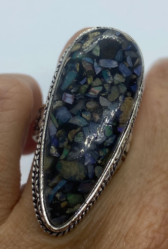 Vintage Opal Silver Inlay Ring