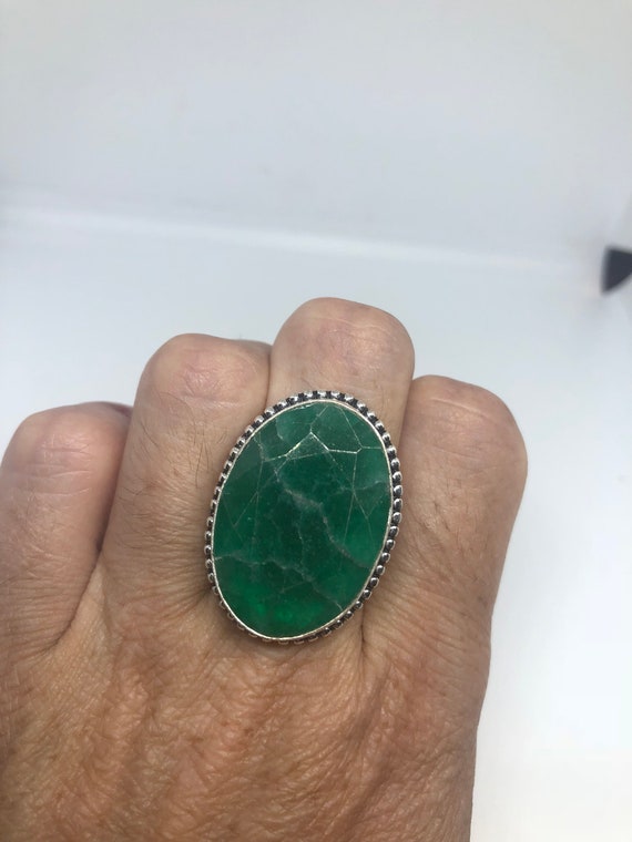 Antique Green Emerald Chrysopraise Silver Ring