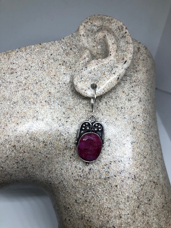 Vintage Handmade Deep Raw Ruby Earrings - image 1