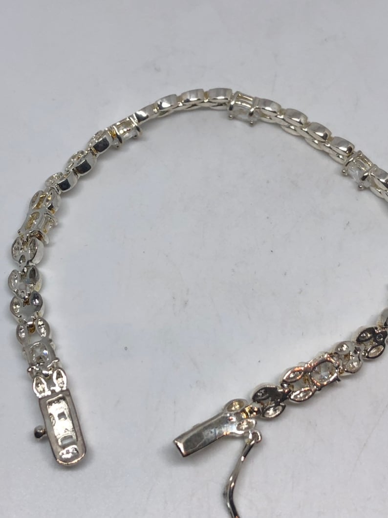 Handmade Genuine White Sapphires Rhodium Finished 925 Sterling Silver Tennis Bracelet