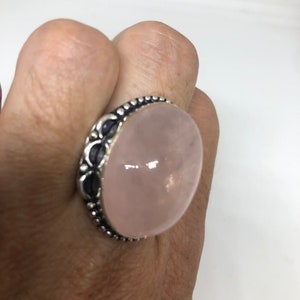 Vintage  Genuine Rose Quartz Silver Bronze Ring