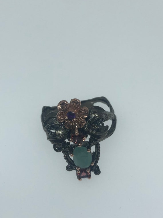 Vintage Handmade genuine garnet emerald Sterling … - image 7