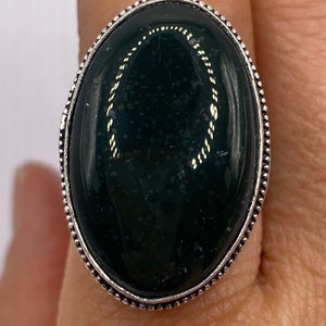Vintage Green Agate Silver Cocktail Ring