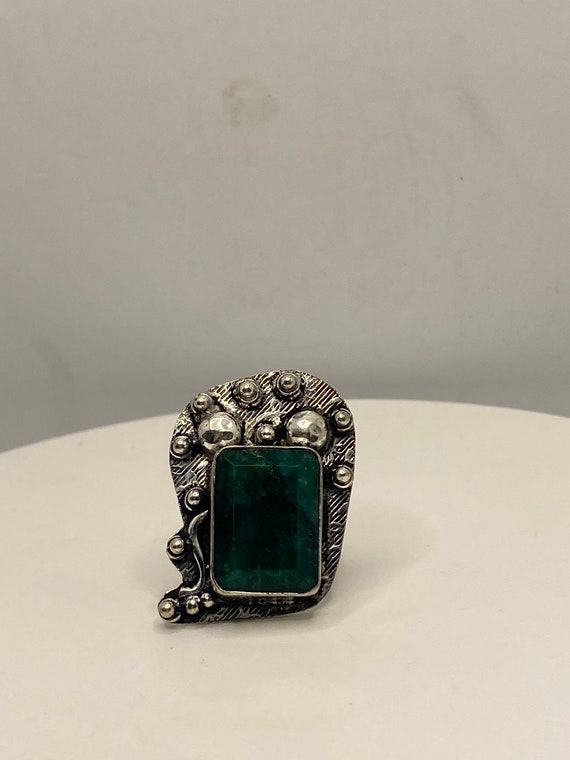 Vintage Raw Green Emerald White Bronze Silver Coc… - image 6