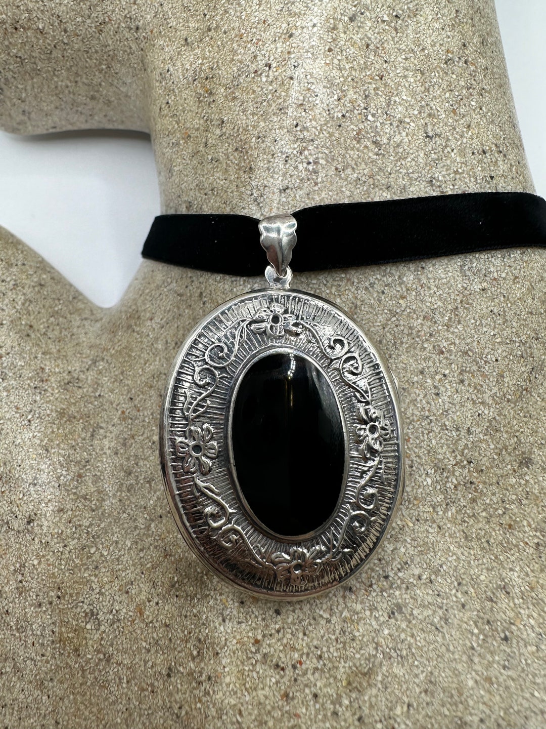 Vintage Deco Locket Choker 925 Sterling Silver Necklace - Etsy