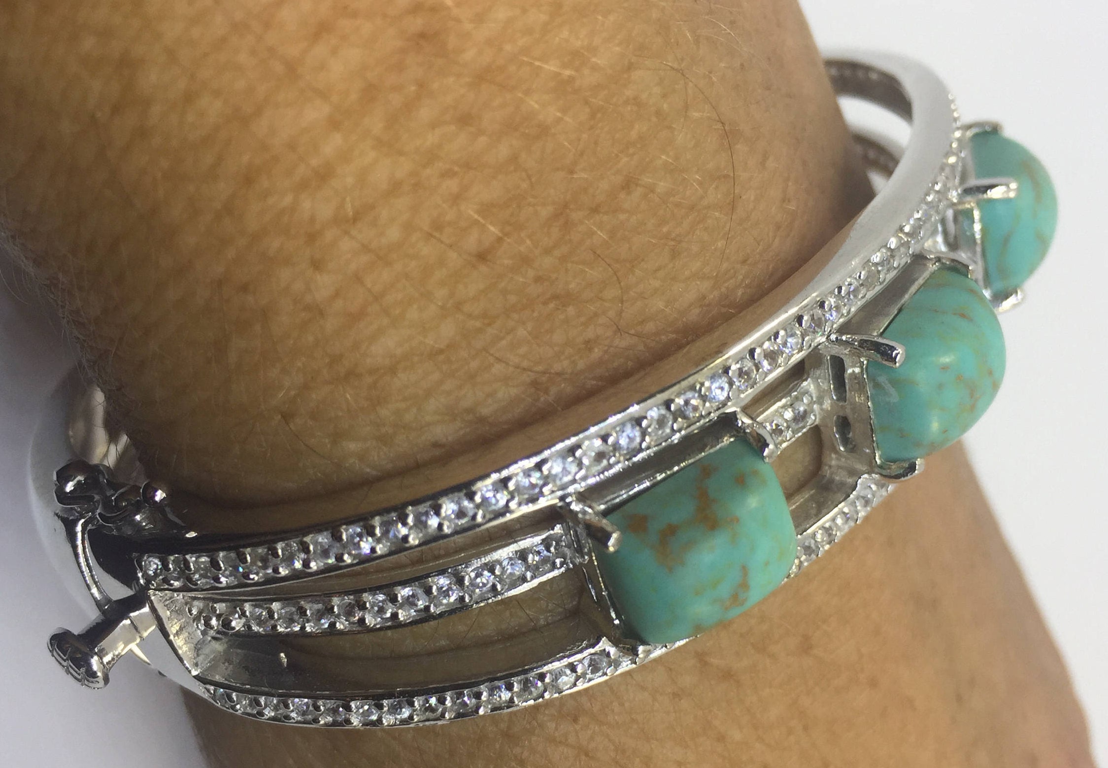 Vintage 925 Sterling Silver Turquoise Bangle Bracelet - Etsy