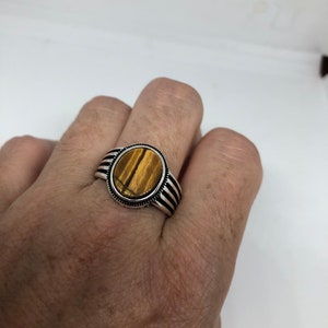 Vintage 1970 Gothic Sterling silver Genuine Tigers Eye Mens Ring