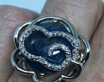 Vintage Blauer Saphir 925 Sterling Silber Gothic Ring Gr. 7