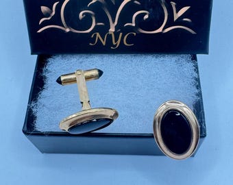 Vintage Black Onyx Golden Filled Cuff Links