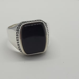 Vintage Black Onyx Mens Ring in 925 Sterling Silver