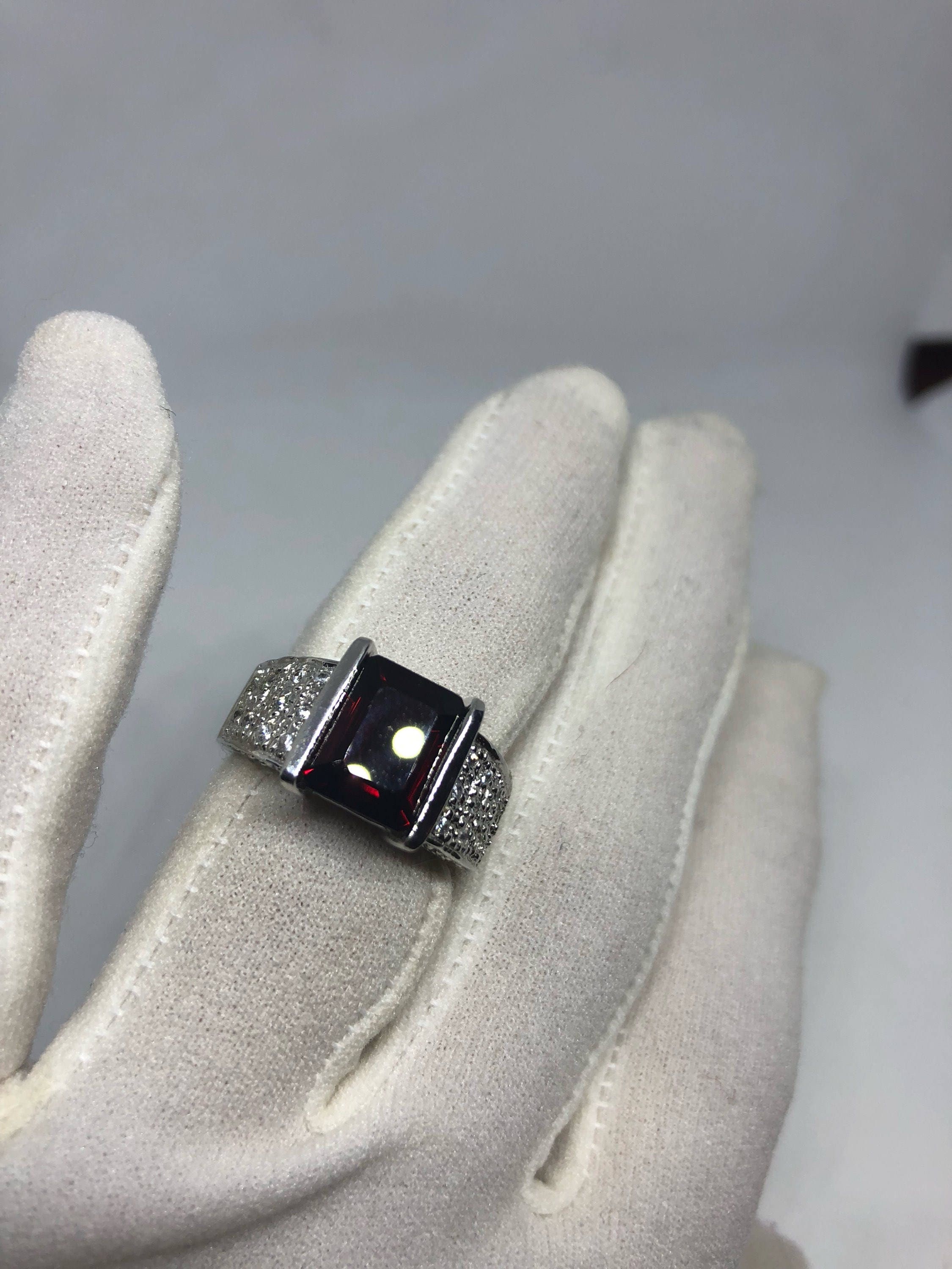ヴィンテージ ボヘミアン ガーネット リング 925 スターリングシルバー 