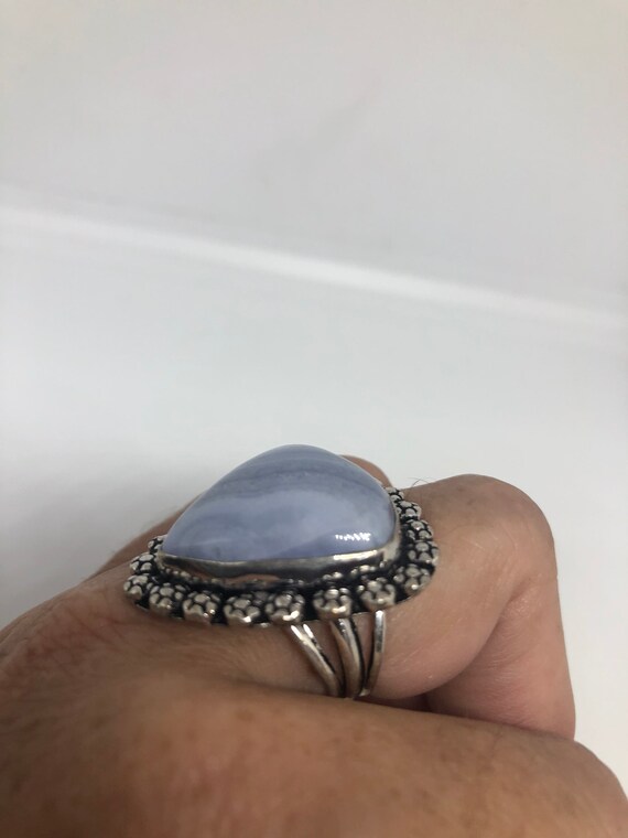 Vintage Genuine Blue Lace agate Silver Ring - image 4