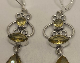 Vintage Citrine 925 Sterling Silver Lever Back Earrings