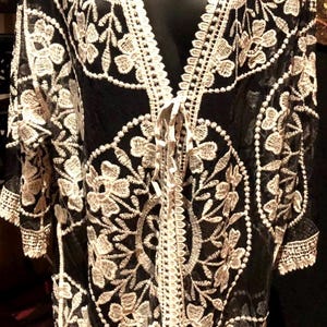 Vintage Style Black ivory Embroidered kimono jacket