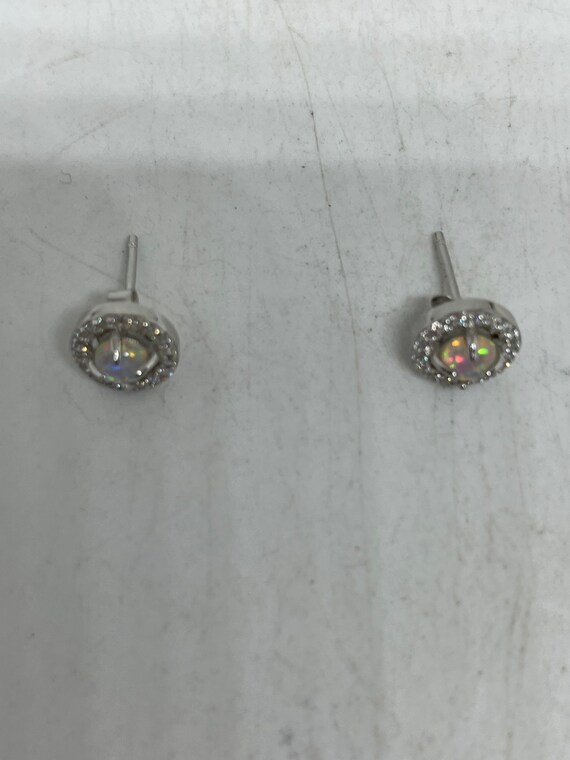 Vintage Opal Earrings 925 Sterling Silver Stud Bu… - image 5