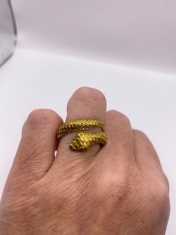 Vintage Gothic Golden Bronze Snake Mens Ring - image 10