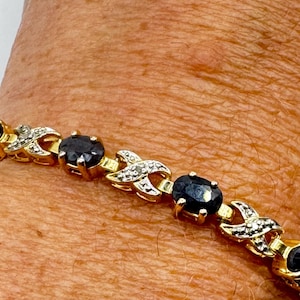 Vintage Blue and white Diamond Bracelet Golden 925 Sterling Silver Tennis