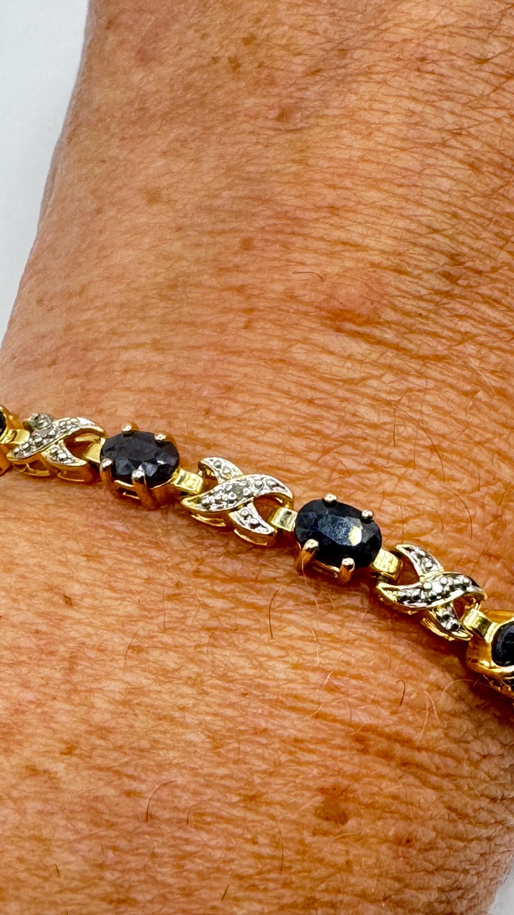 Vintage Blue and white Diamond Bracelet Golden 925 Sterling Silver Tennis