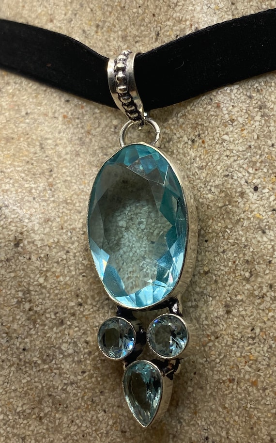 Antique Aqua Blue Volcanic Glass Choker Necklace