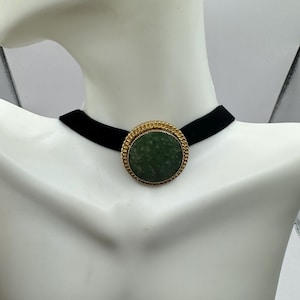 Vintage Green Jade Yellow Gold Filled Brooch Pin