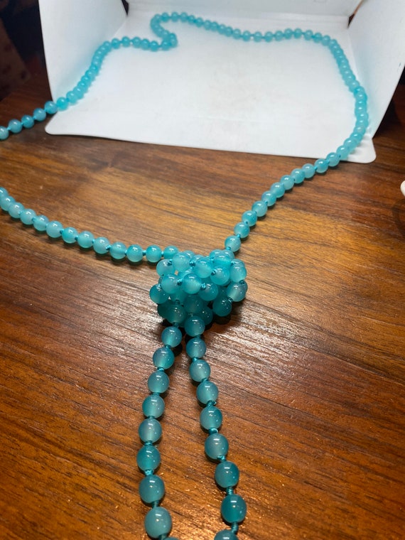 60 Inch Hand Knoted Vintage Blue chalcedony beaded