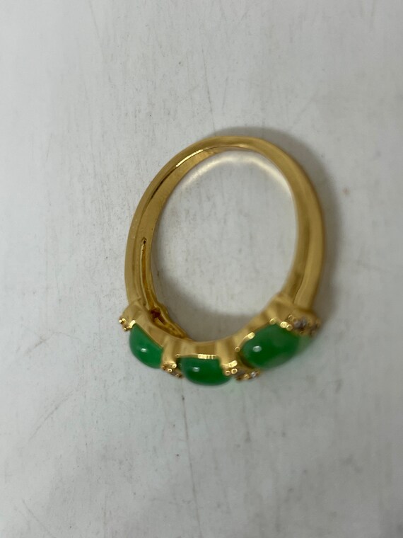 Vintage Lucky Green Nephrite Jade Golden Ring - image 8
