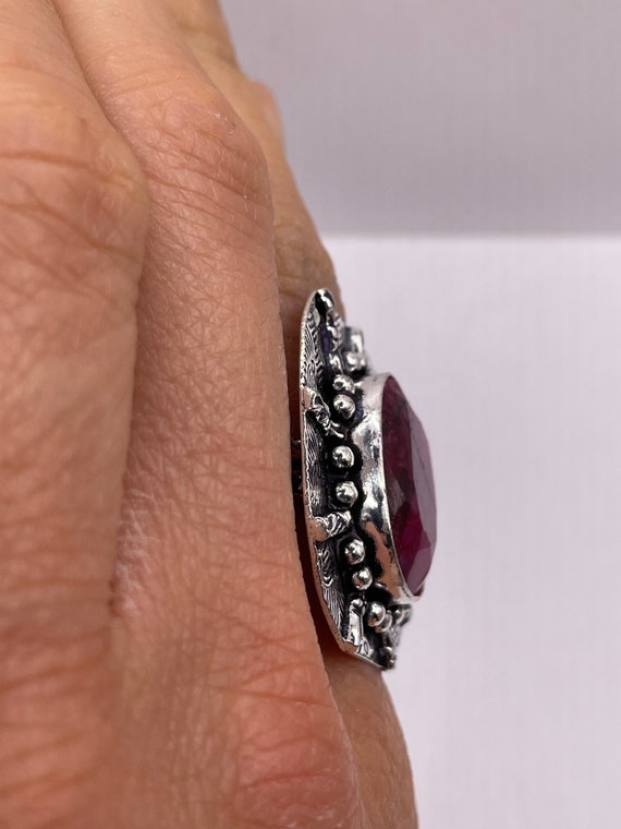 Vintage Raw Pink Ruby Deco Silver Cocktail Ring - image 5