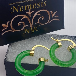 Vintage Fun Green Jade Hoop Earrings in Bronze