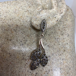 Vintage Black Onyx Marcasite 925 Sterling Silver Dangle Chandelier  Earrings