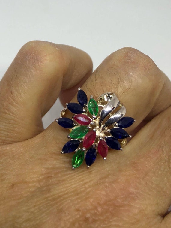 Vintage Ruby Emerald Sapphire Sterling Silver Coc… - image 5