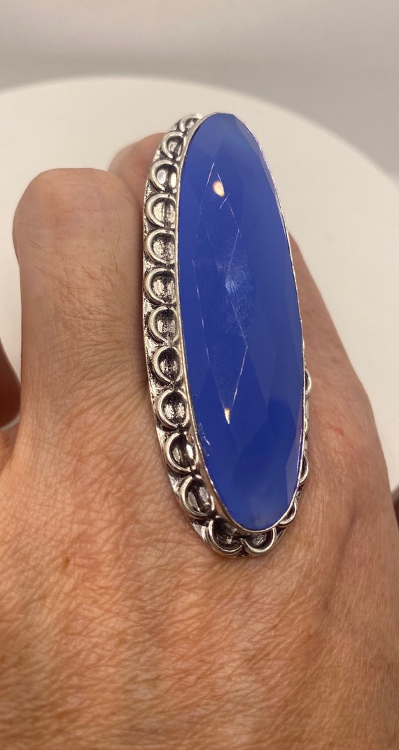 Vintage Blue Chalcedony Ring Size 8 - image 2