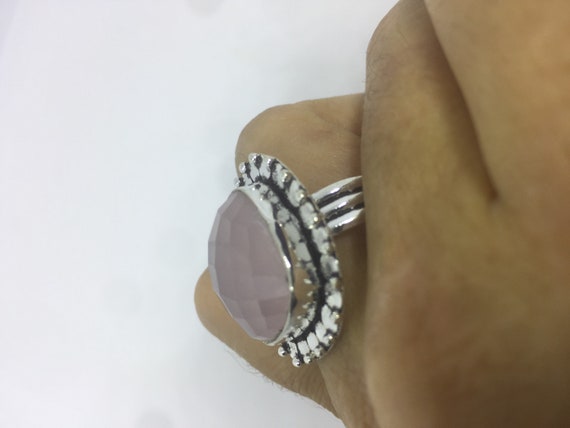 Vintage  Genuine Rose Quartz Silver Ring - image 3