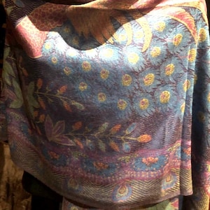 Vintage Peacock feather Brocade Pashmina Scarf Wrap Shawl
