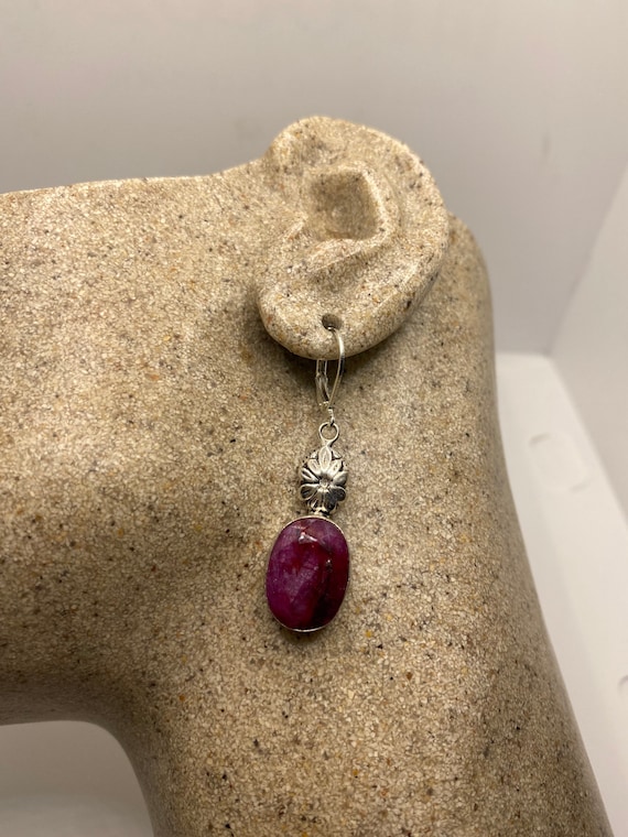 Vintage Handmade Deep Raw Ruby Earrings