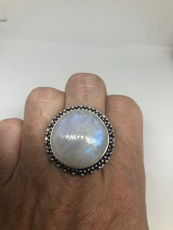 Vintage Genuine Blue White Rainbow Moonstone Ring… - image 1