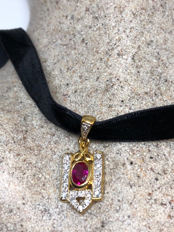 Vintage Handmade 925 Sterling Silver Gold Rhodium Finish Ruby Pendant
