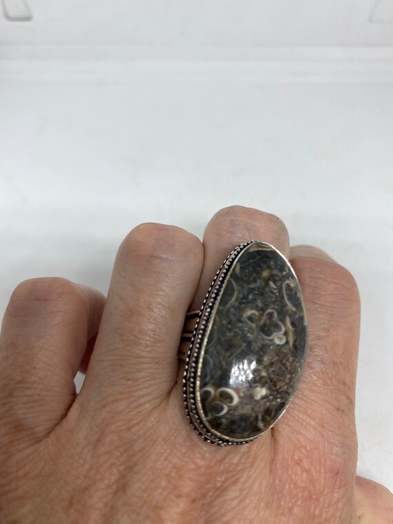 Vintage Brown Fossil agate Cocktail Ring - image 2