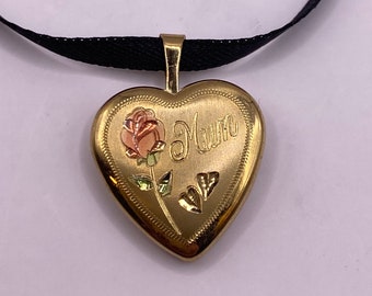 Vintage Heart Mum Locket Choker Gold Filled Necklace