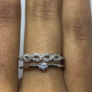 Brooklyn Line Micro Cubic Zirconia Crystal Sterling Silver Band Ring