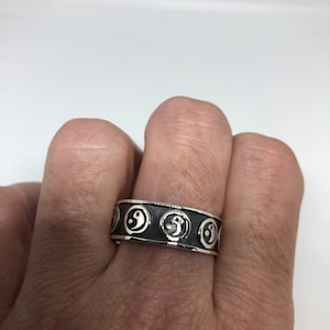 Vintage Gothic Yin Yang Sterling Silver Mens Ring