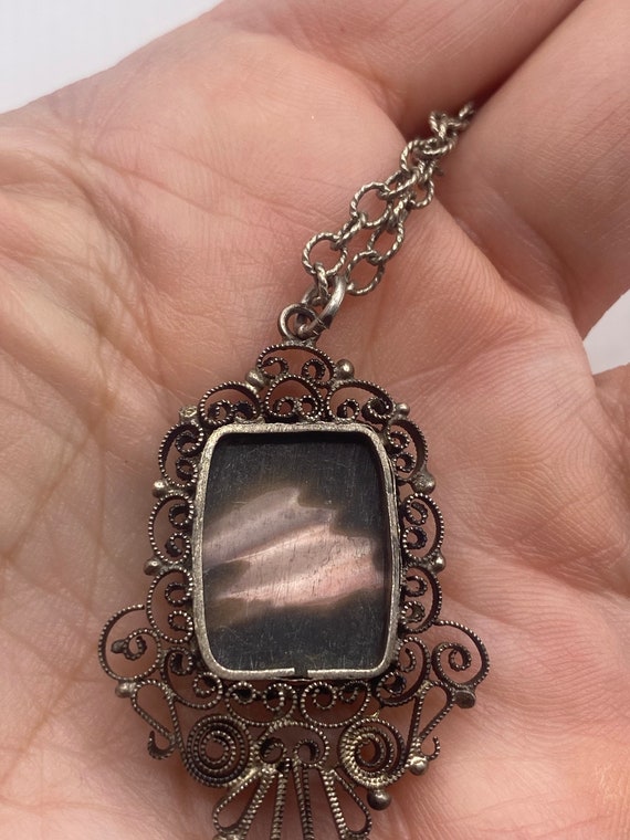 Vintage Mother of Pearl Cameo Sterling Silver Nec… - image 5