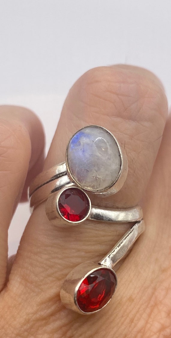 Vintage Genuine Blue White Rainbow Moonstone Ruby… - image 1