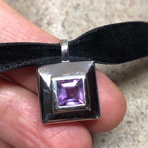 Vintage Handmade 925 Sterling Silver Genuine Amethyst Choker Antique Pendant Necklace